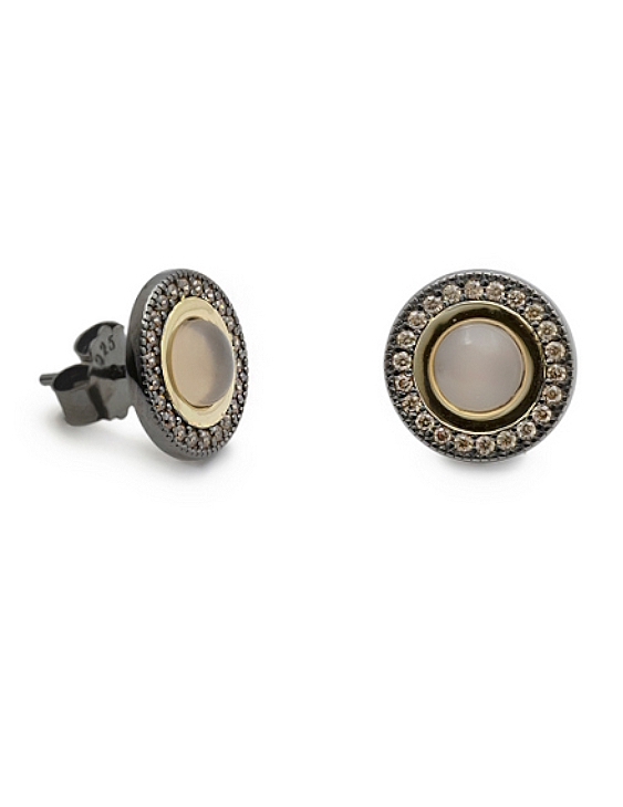 Pendientes VAPOUR 1554-A Plata Cuarzo Rosa y Circonitas Color Cierre Presión.