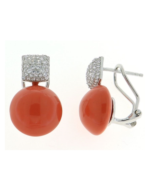 Pendientes ARQUE 82929 Plata con Circonitas y Coral Mujer. Cierre Omega.