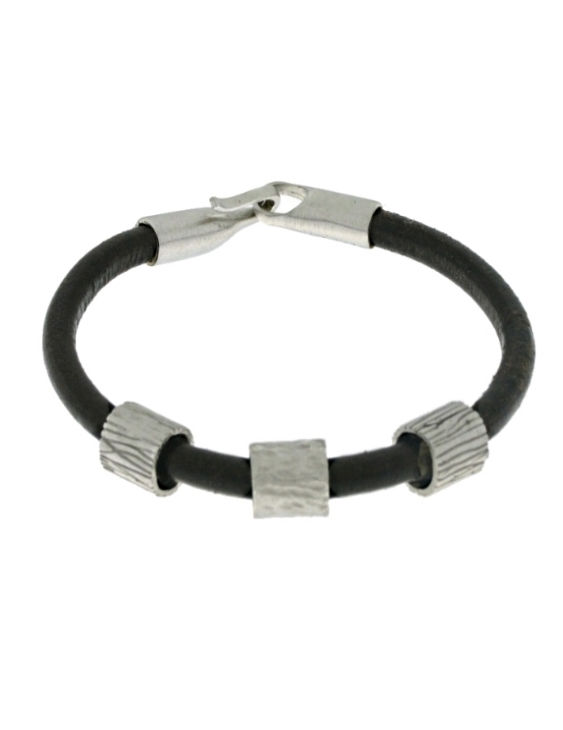 Pulsera ARQUE Plata con Cuero Hombre