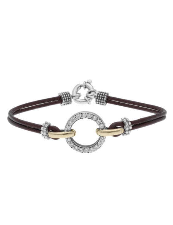 Pulsera LEAF LPFS039 Plata y Oro de 9 Kilates con Circonitas y Piel Mujer